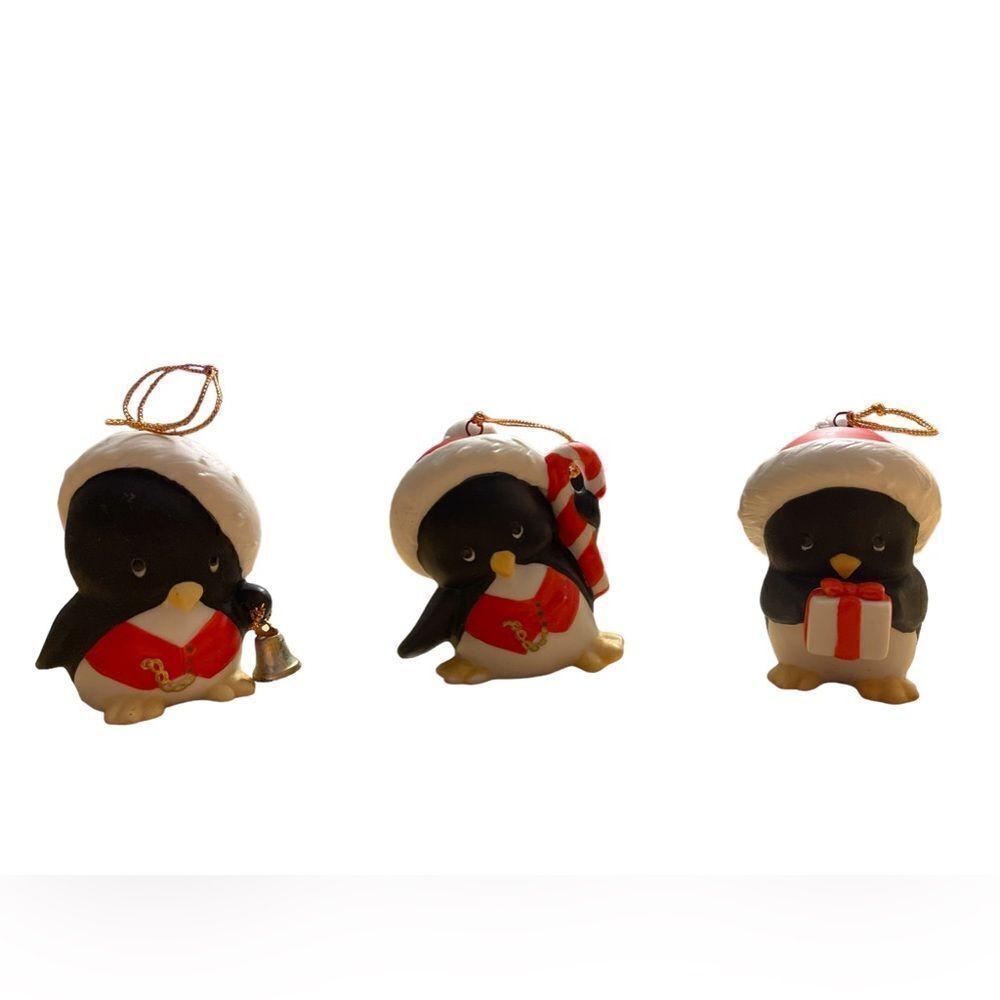 Vintage 1985 Enesco Ruth Morehead Baby Penguin Christmas Ornament Lot Of 3